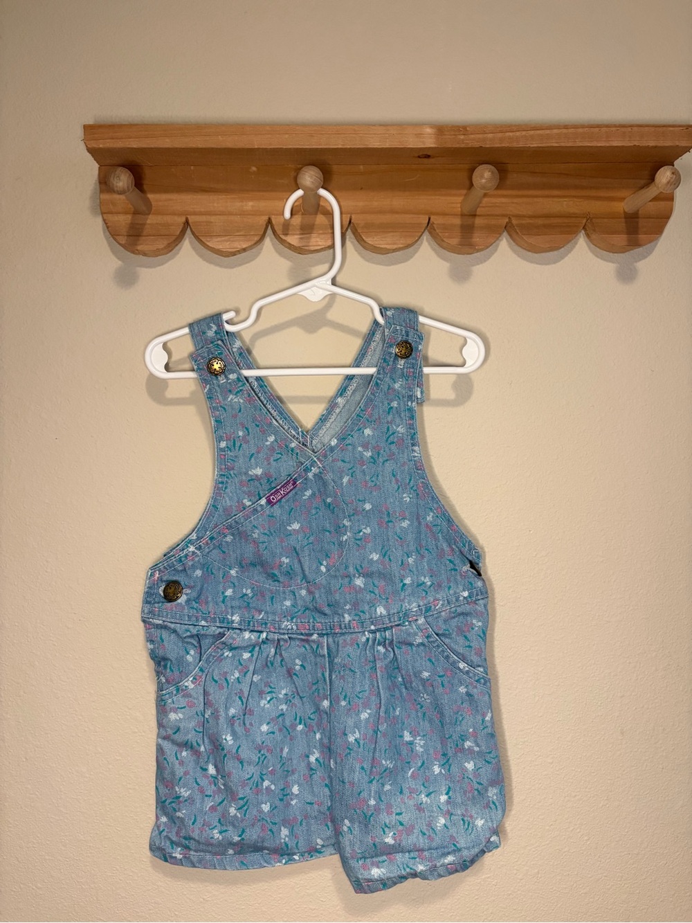 Vintage Oshkosh Girls' Blue Floral Denim Romper Overalls